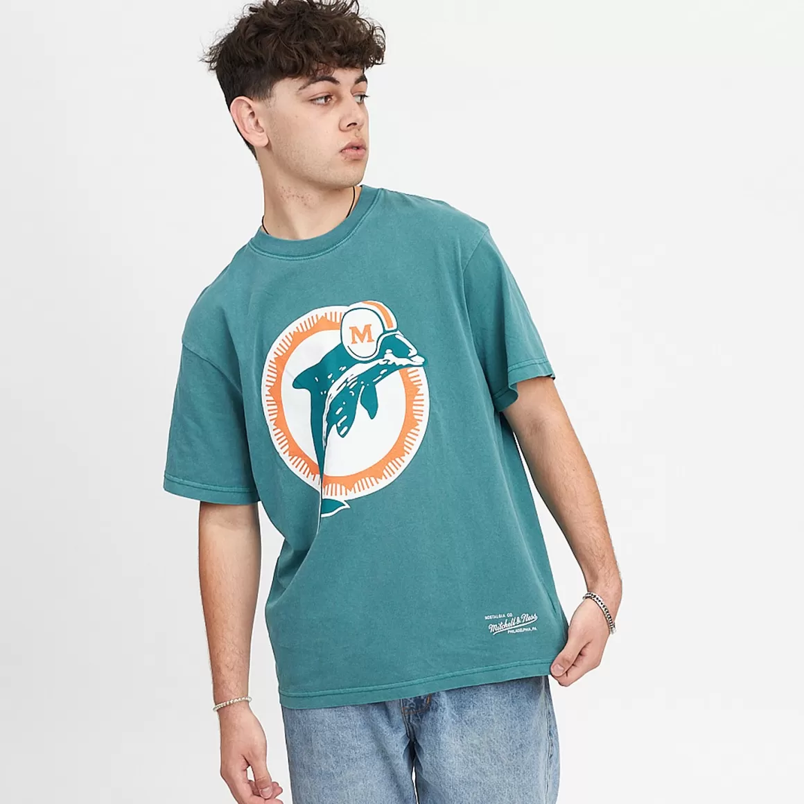 MITCHELL AND NESS Miami Dolphins Vintage Classic Big Logo Tee Unisex Outlet