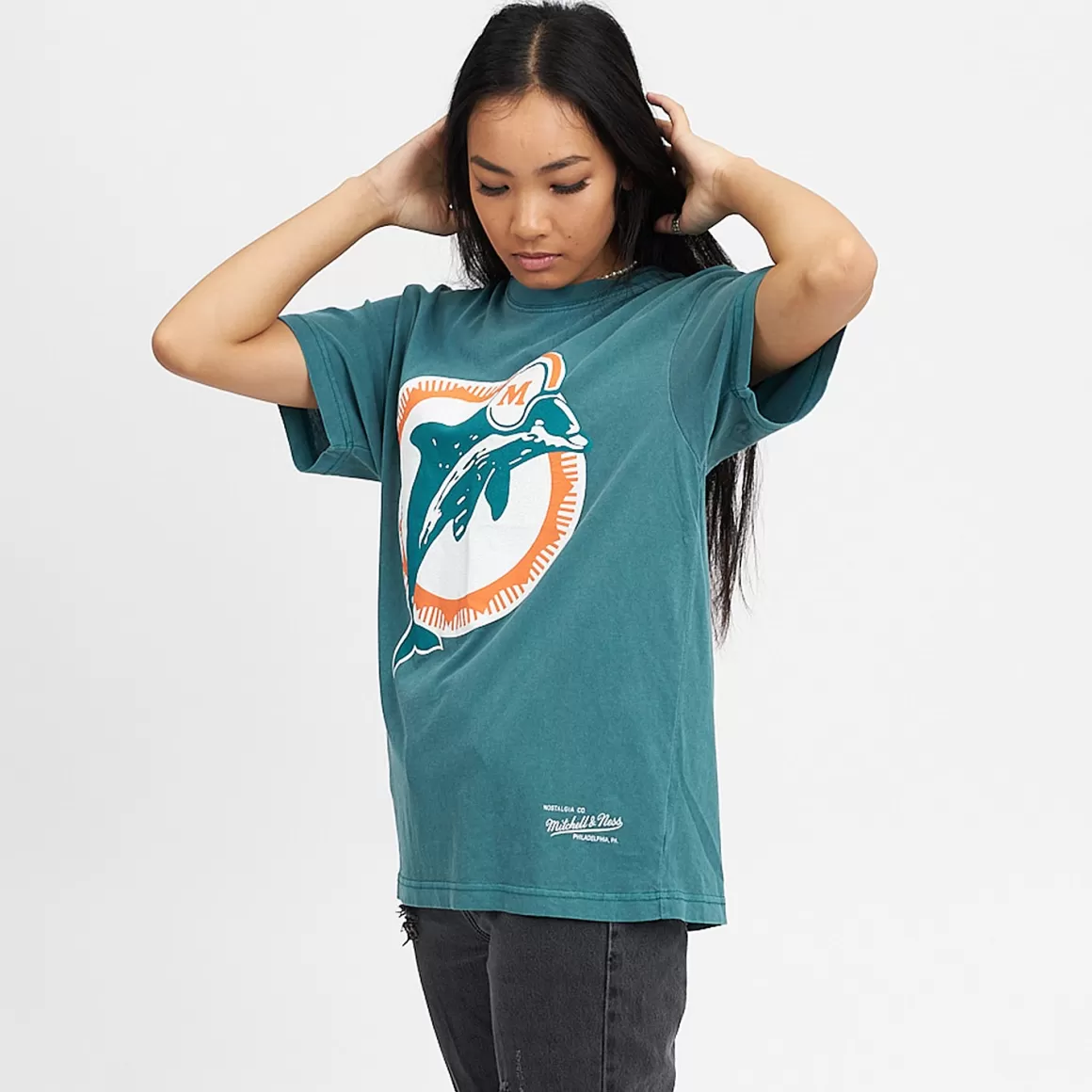 MITCHELL AND NESS Miami Dolphins Vintage Classic Big Logo Tee Unisex Cheap
