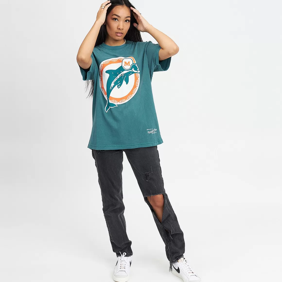 MITCHELL AND NESS Miami Dolphins Vintage Classic Big Logo Tee Unisex Outlet