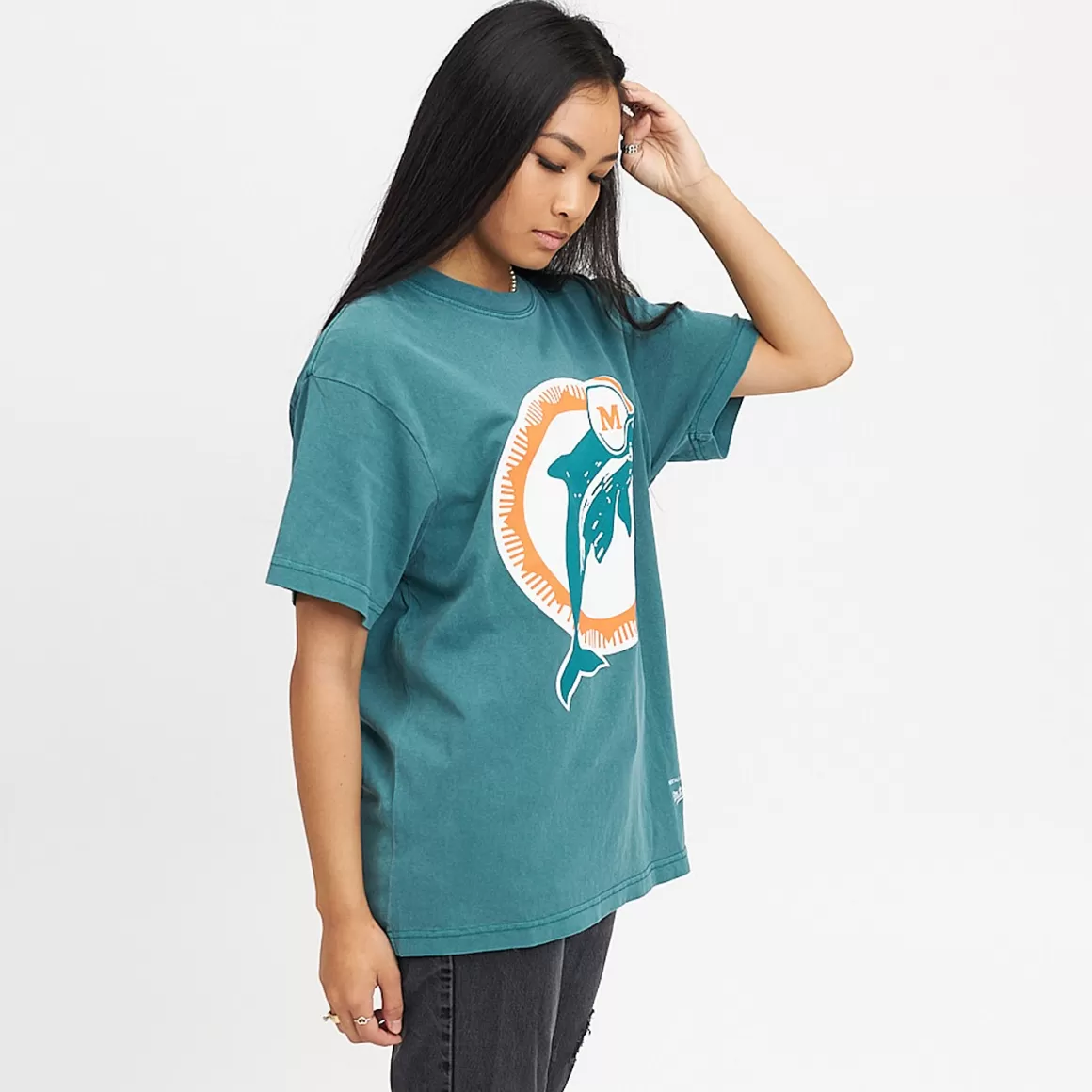 MITCHELL AND NESS Miami Dolphins Vintage Classic Big Logo Tee Unisex Outlet