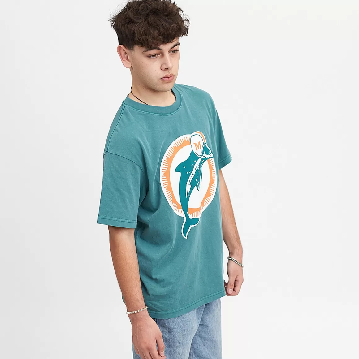 MITCHELL AND NESS Miami Dolphins Vintage Classic Big Logo Tee Unisex Outlet