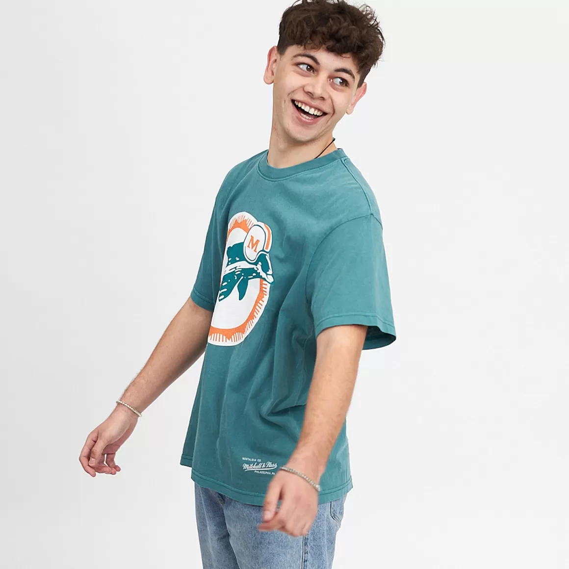 MITCHELL AND NESS Miami Dolphins Vintage Classic Big Logo Tee Unisex Outlet